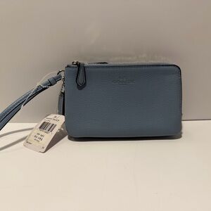 Coach Sky Blue Double-Zip Wristlet